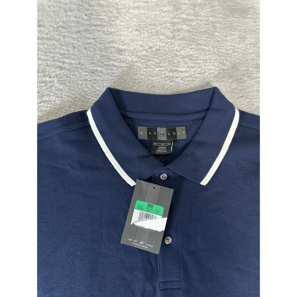 New Nike Golf Men's XL Short Sleeve Polo Shirt Navy Cotton LOGO Vintage